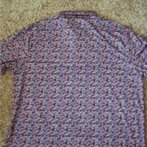 Blue and Red Casual Button Down Shirt with Floral Print